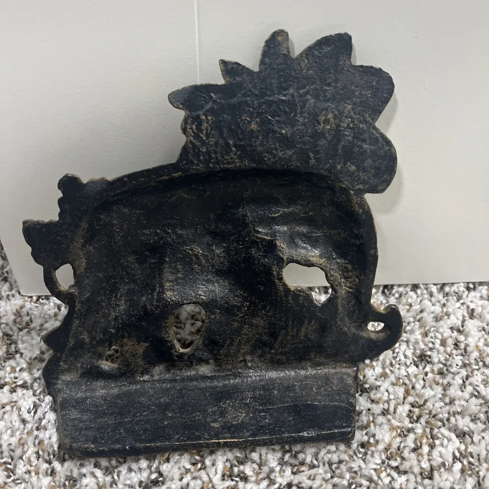 Vintage Heavy Iron Gold Elephant With Palm Tree Doorstop Book End Unbranded